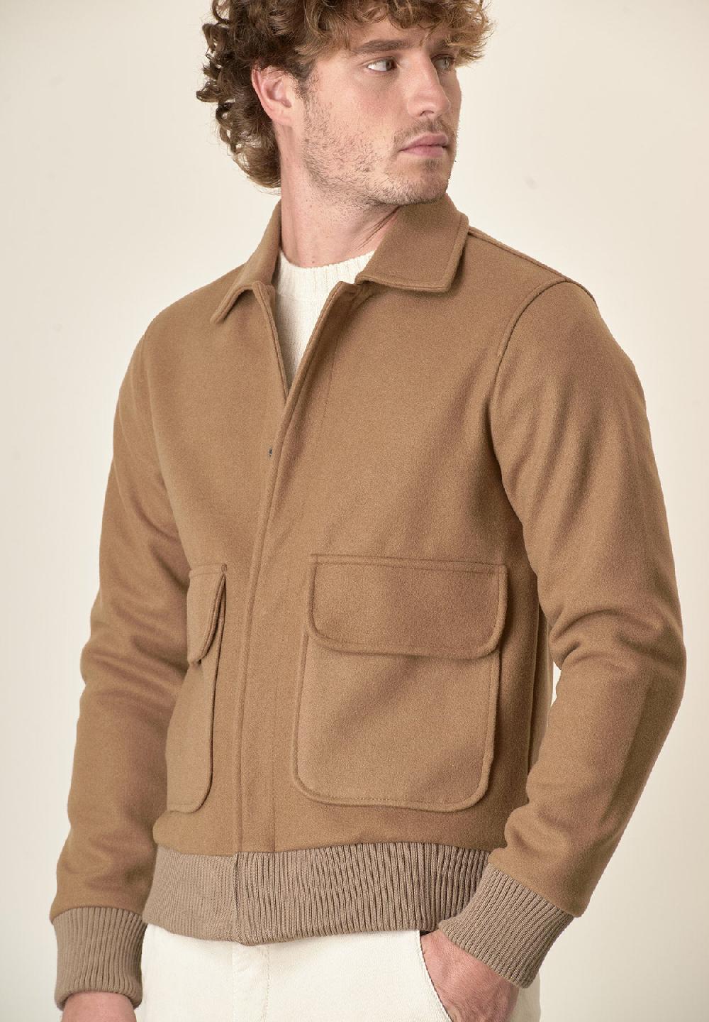 Angelico Giubbotto Bomber Cammello Tasche Toppa