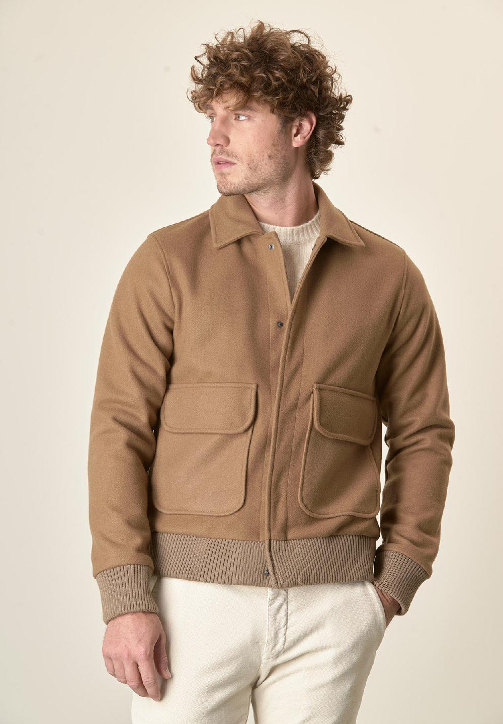 Angelico Giubbotto bomber cammello tasche toppa