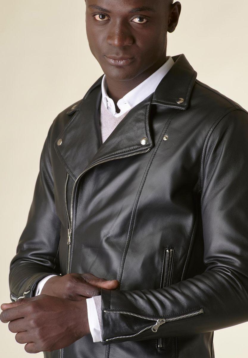 Angelico Giubbotto Chiodo Nero Biker Nappa