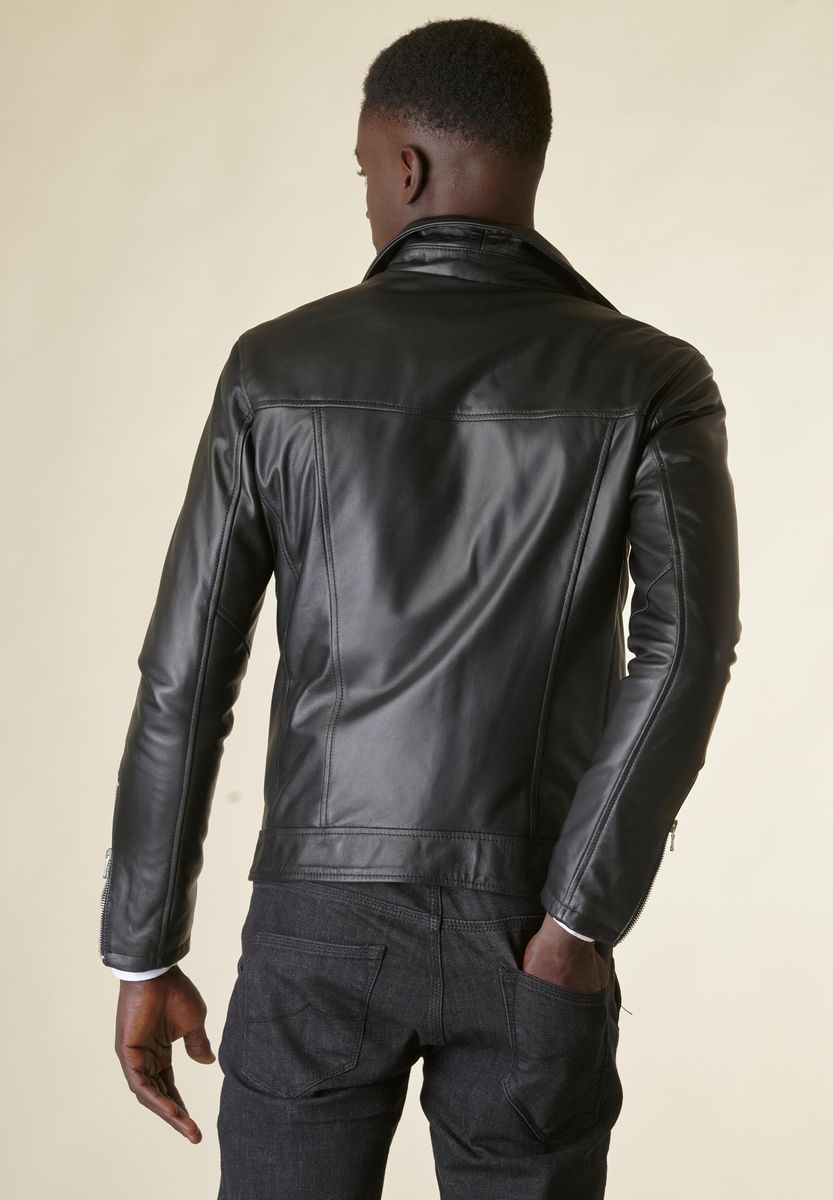 Angelico Giubbotto Chiodo Nero Biker Nappa