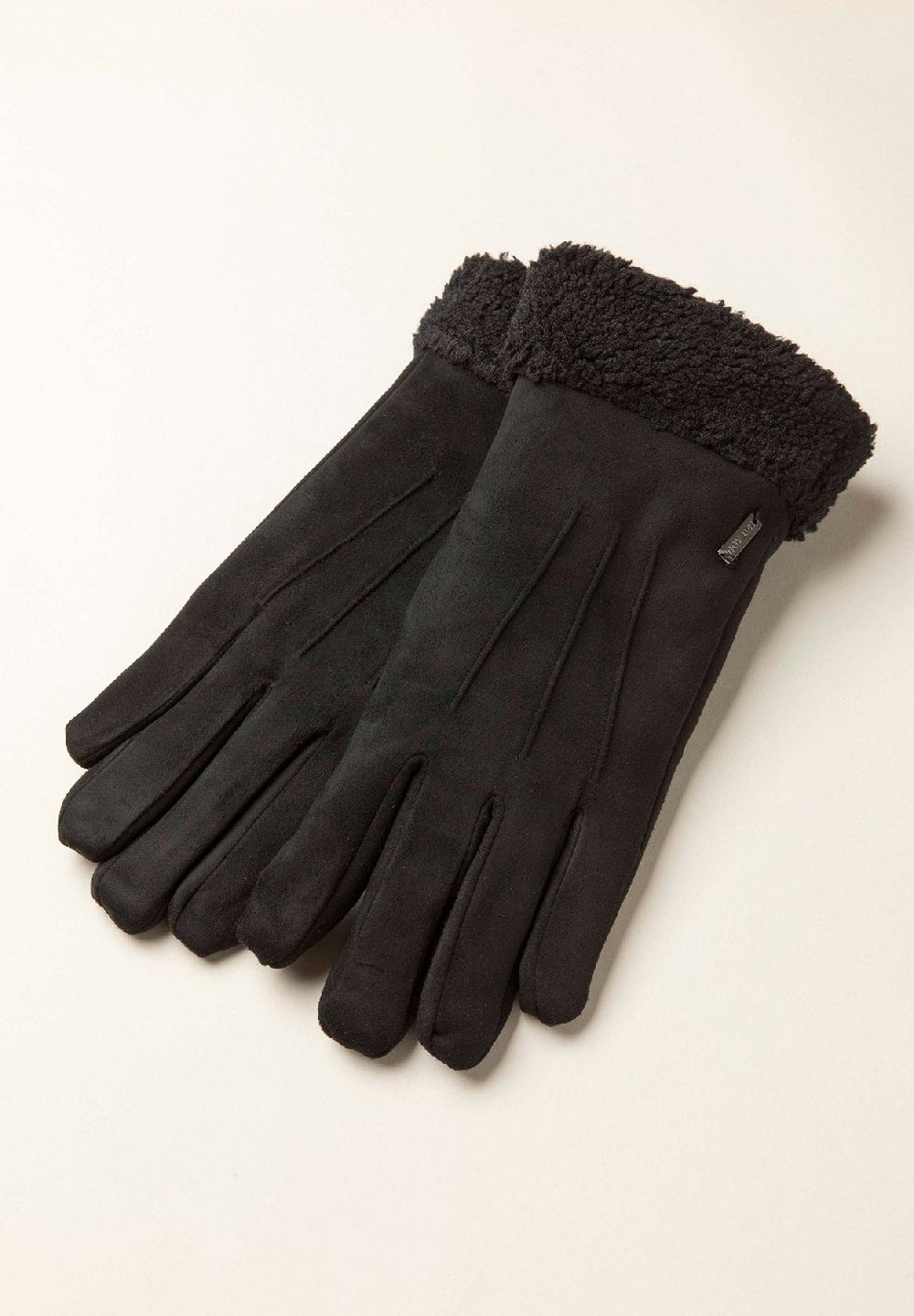 Angelico Guanti neri scamosciati pelliccia