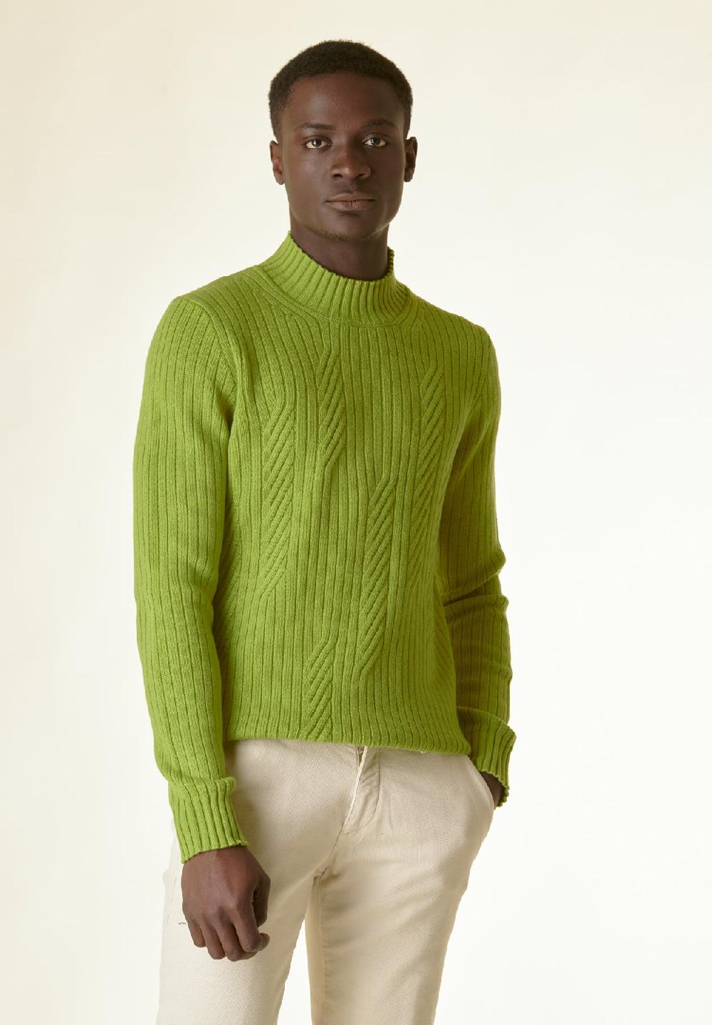 Angelico Lupetto verde acido coste e intreccio