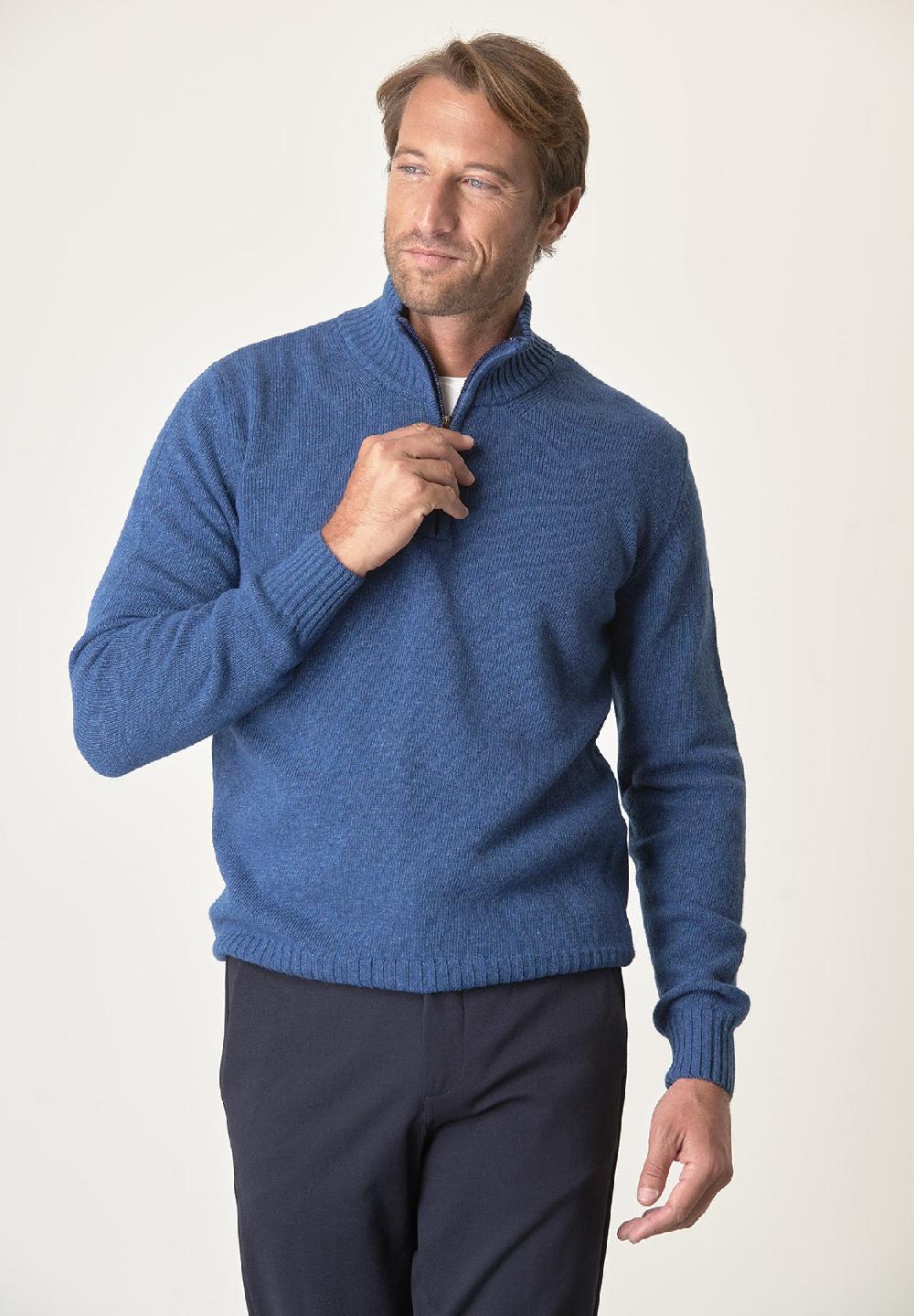 Angelico Lupetto Zip Blu Denim Misto Lana