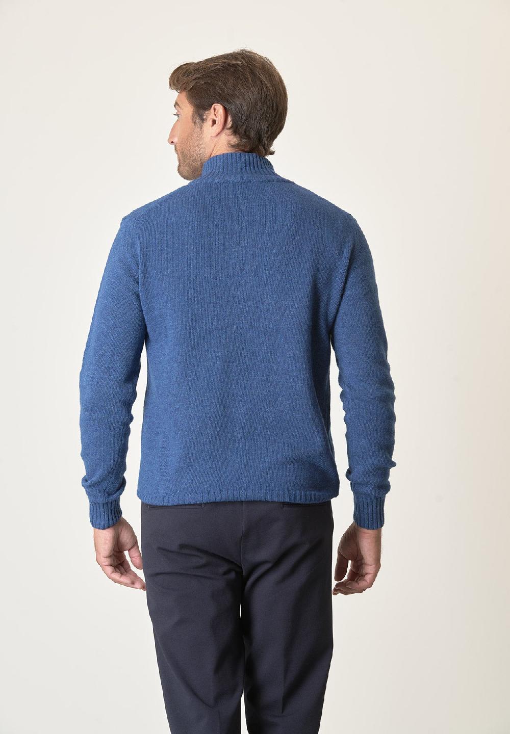 Angelico Lupetto Zip Blu Denim Misto Lana