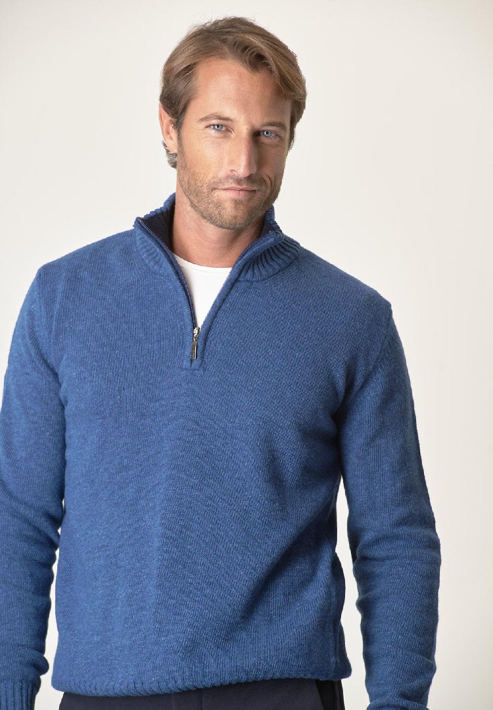 Angelico Lupetto Zip Blu Denim Misto Lana