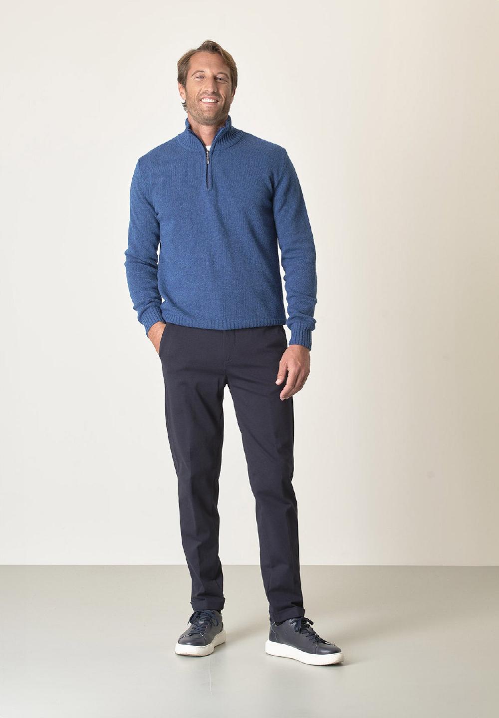 Angelico Lupetto zip blu denim misto lana