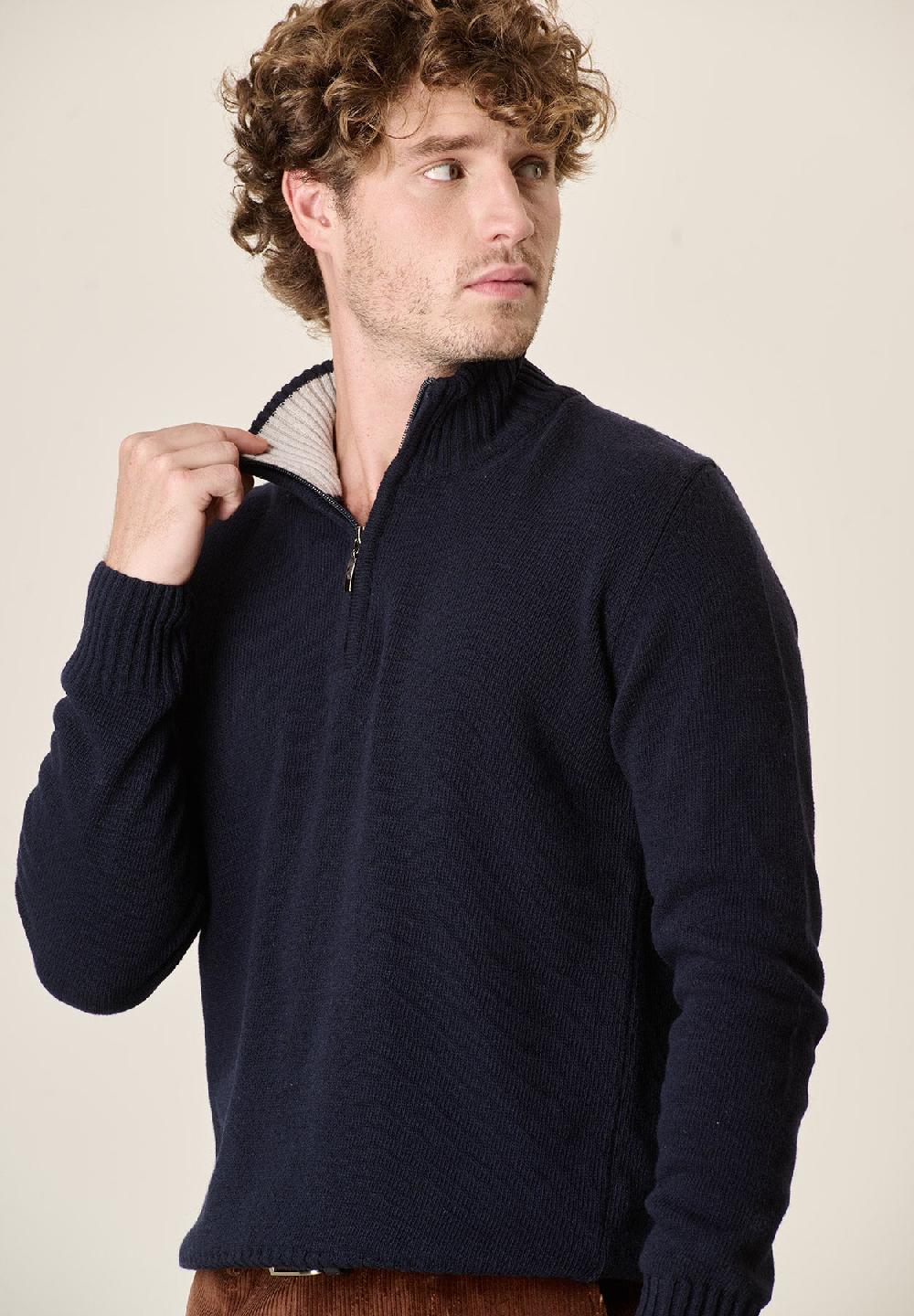 Angelico Lupetto Zip Blu Navy Misto Lana