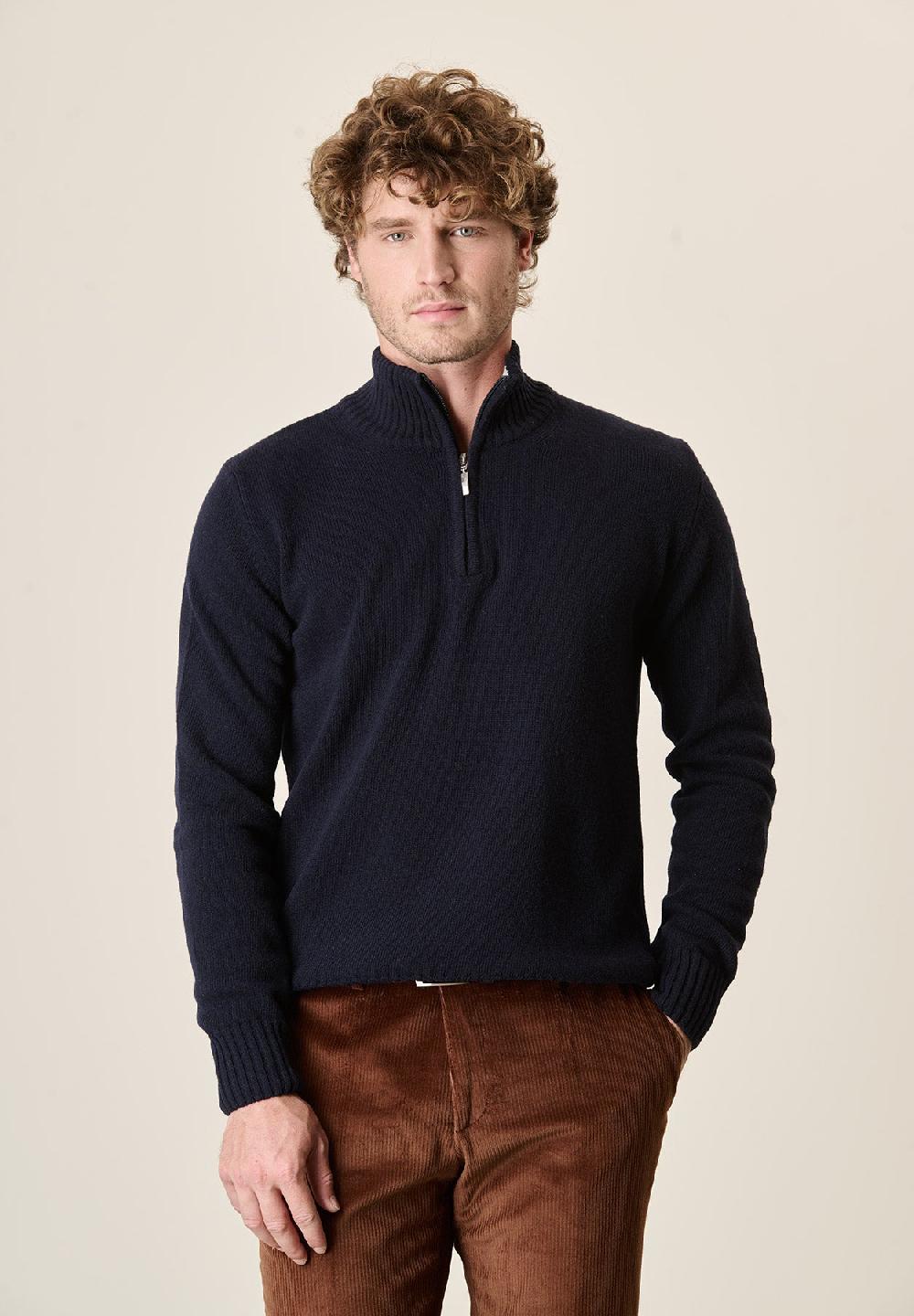 Angelico Lupetto zip blu navy misto lana