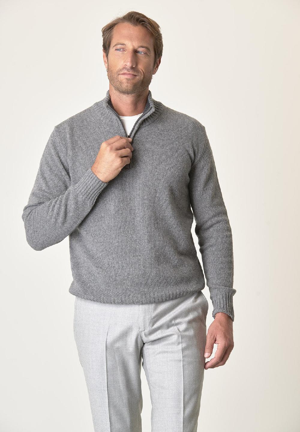 Angelico Lupetto Zip Grigio Chiaro Misto Lana