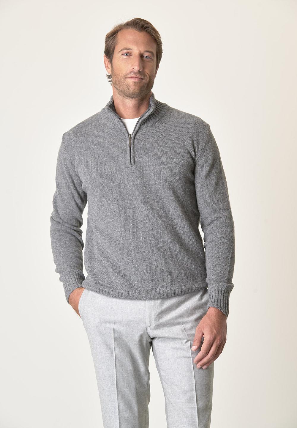 Angelico Lupetto Zip Grigio Chiaro Misto Lana