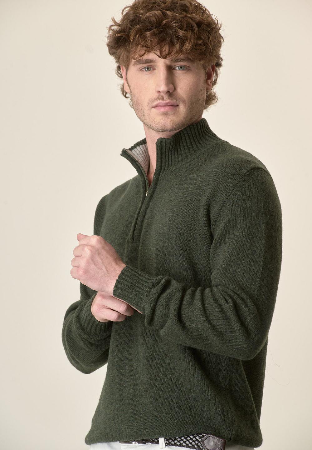 Angelico Lupetto Zip Verde Misto Lana