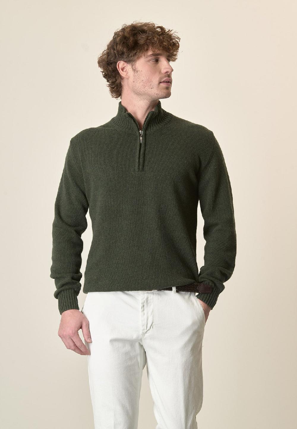 Angelico Lupetto zip verde misto lana