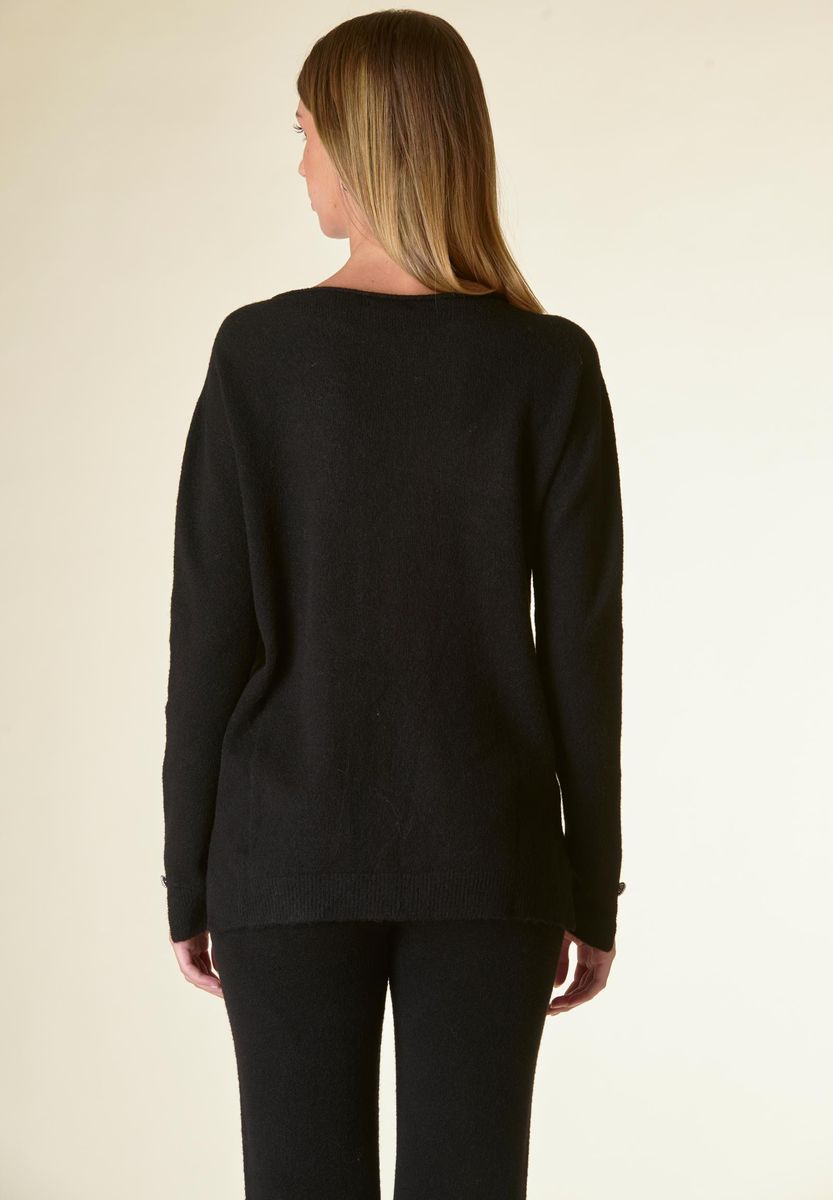 Angelico Maglia Nera Barchetta Bottoni Gioiello