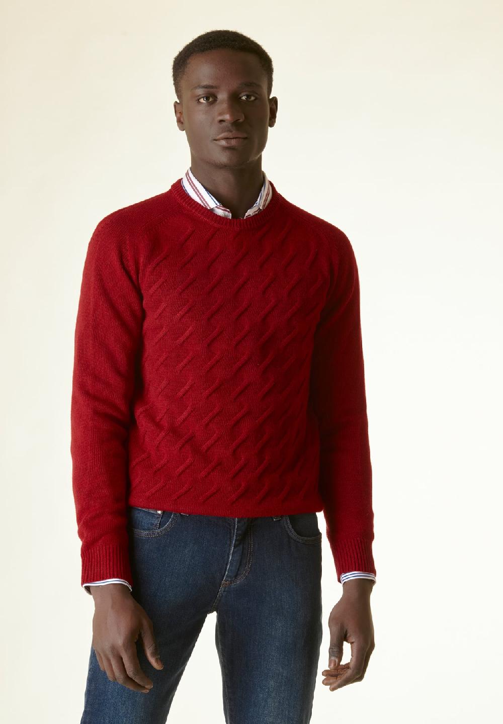 Angelico Maglia rosso scuro finte losanghe raglan