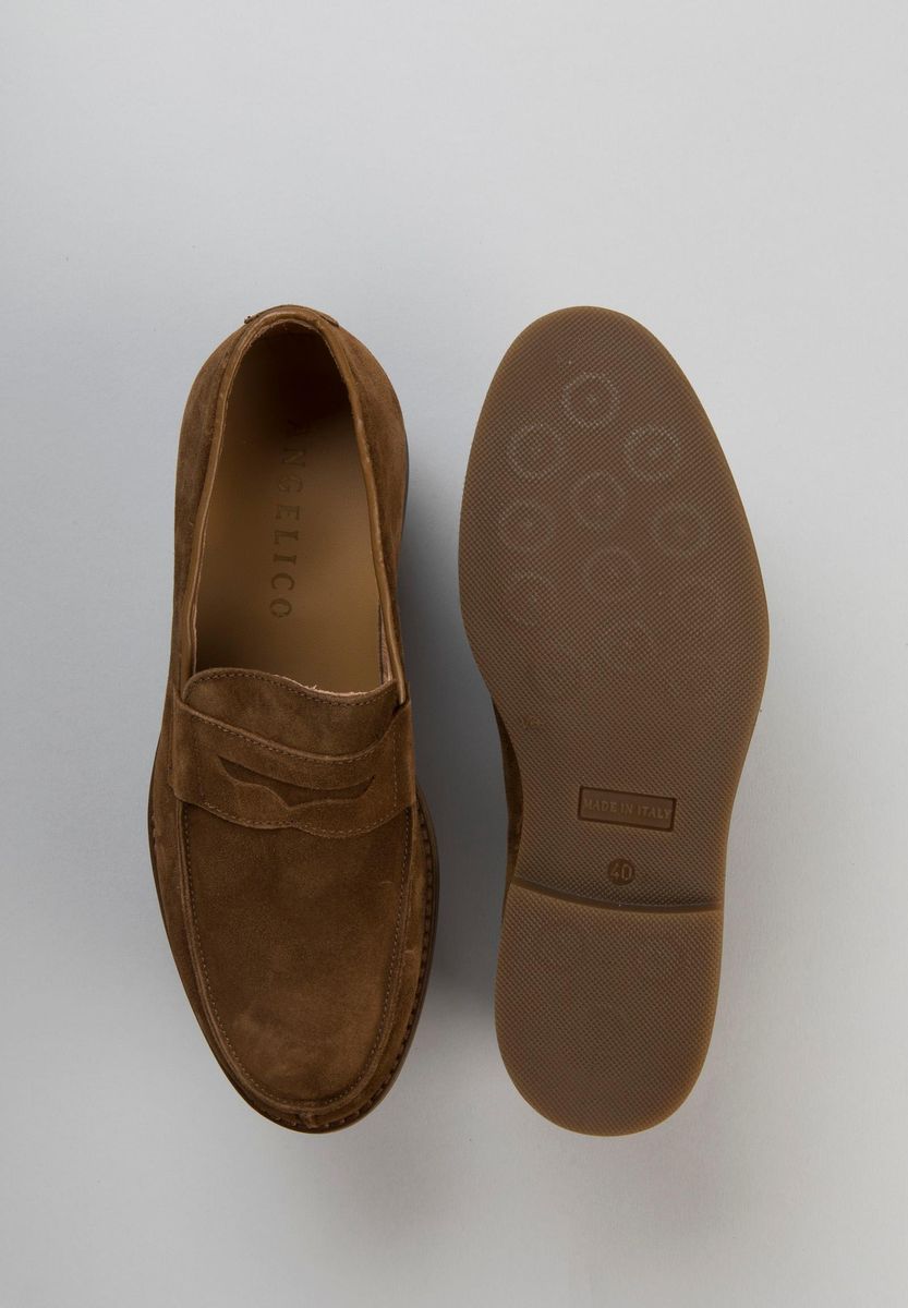 Angelico Mocassino Tabacco Scamosciato Suola Gomma