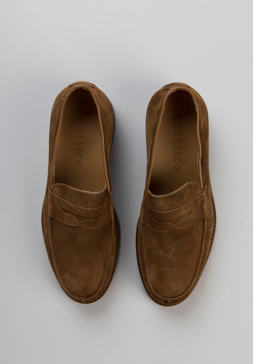 Angelico Mocassino tabacco scamosciato suola gomma