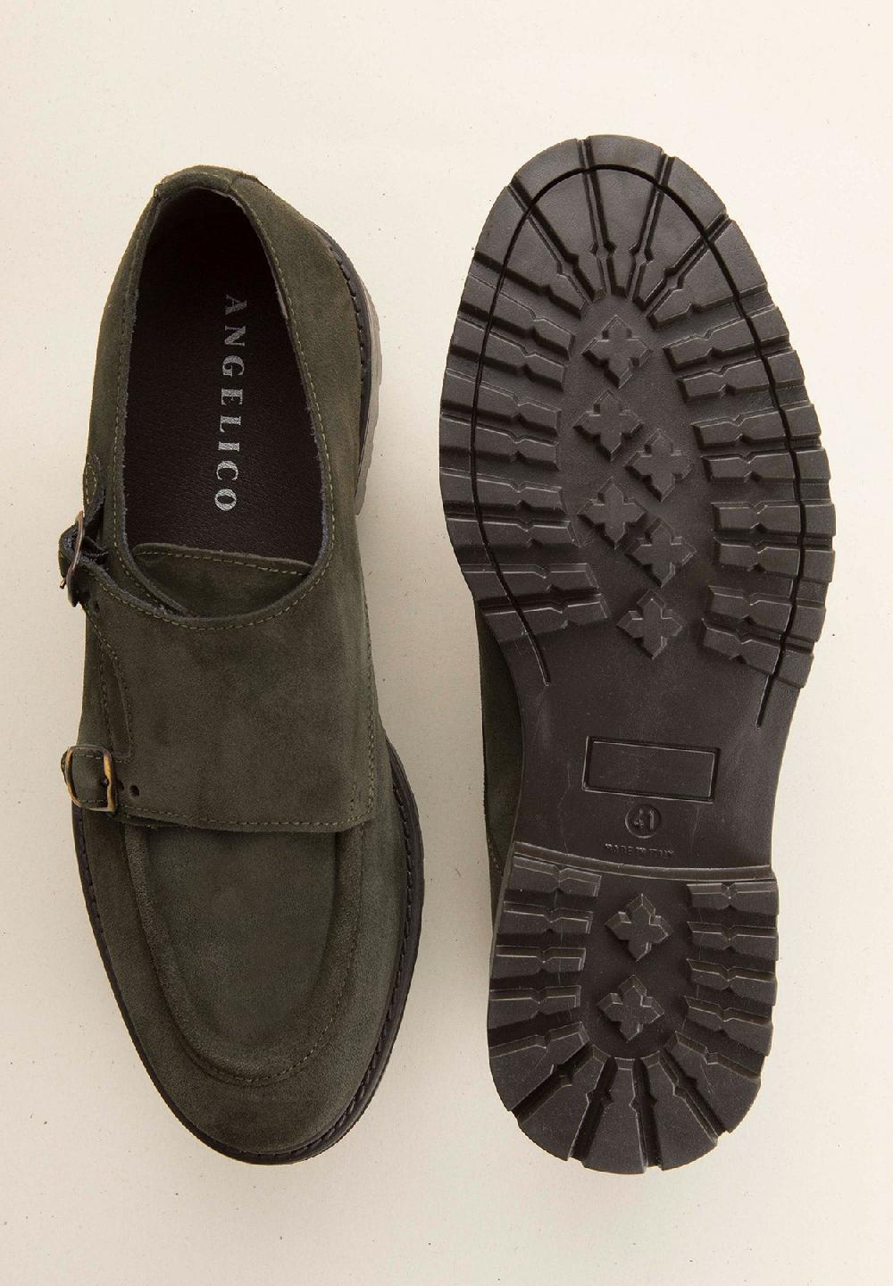 Angelico Monk Doppia Fibbia Verde Camoscio