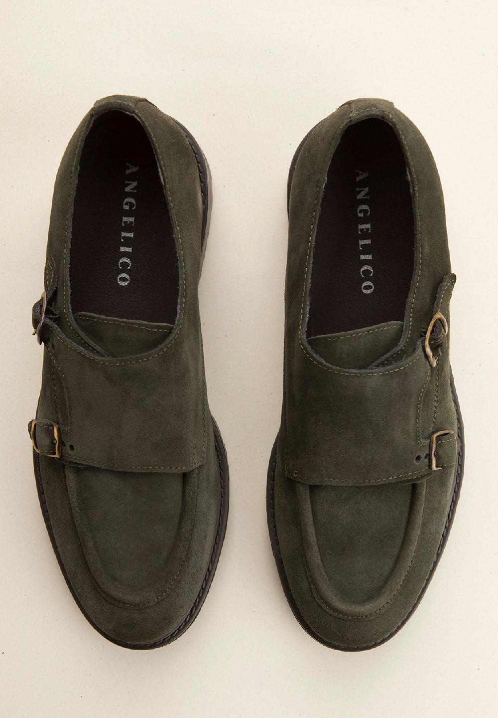 Angelico Monk doppia fibbia verde camoscio