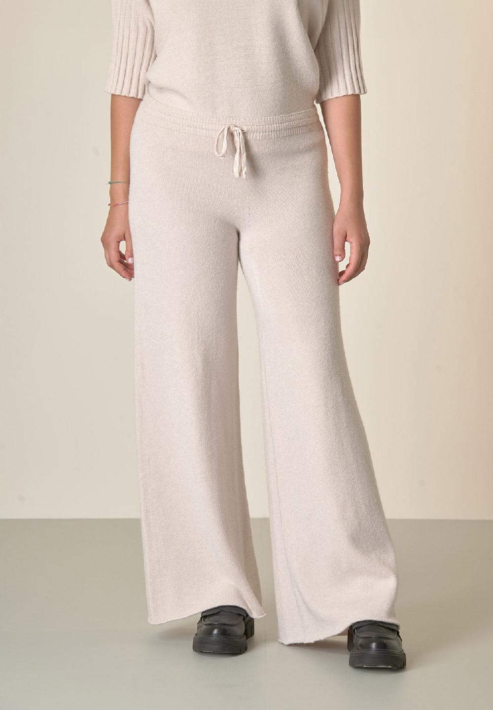 Angelico Pantalone avorio in maglia con coulisse