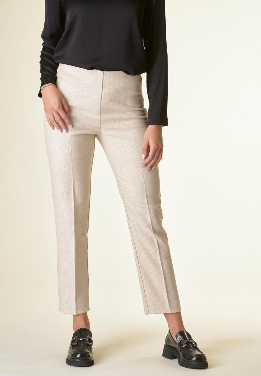 Angelico Pantalone beige spigato sigaretta lana