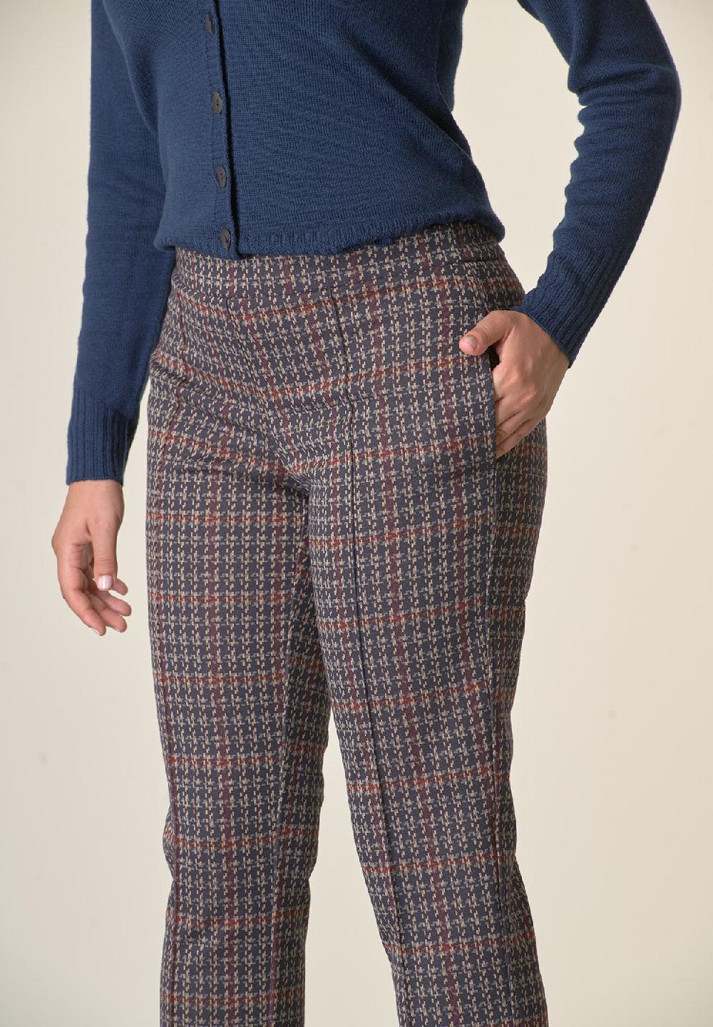 Angelico Pantalone Blu Fantasia Quadri Risvolto