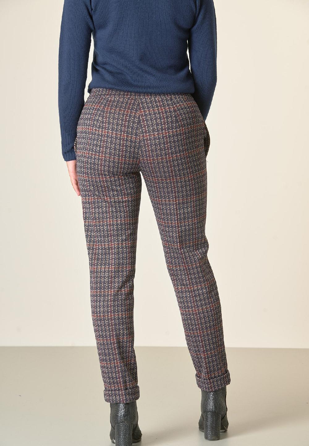 Angelico Pantalone Blu Fantasia Quadri Risvolto