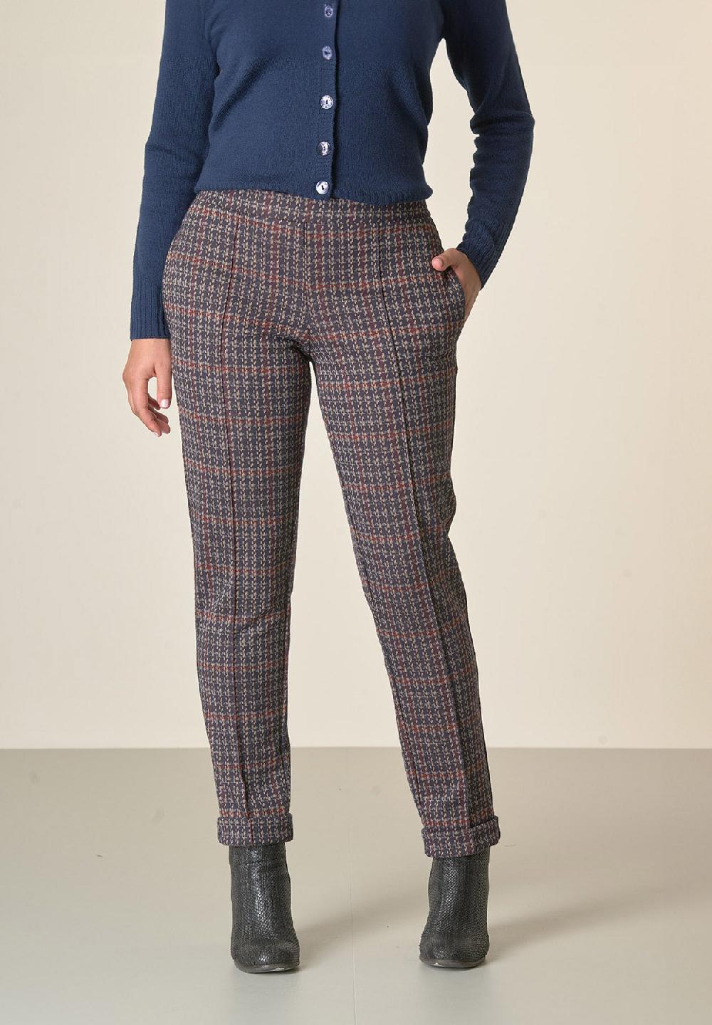 Angelico Pantalone blu fantasia quadri risvolto