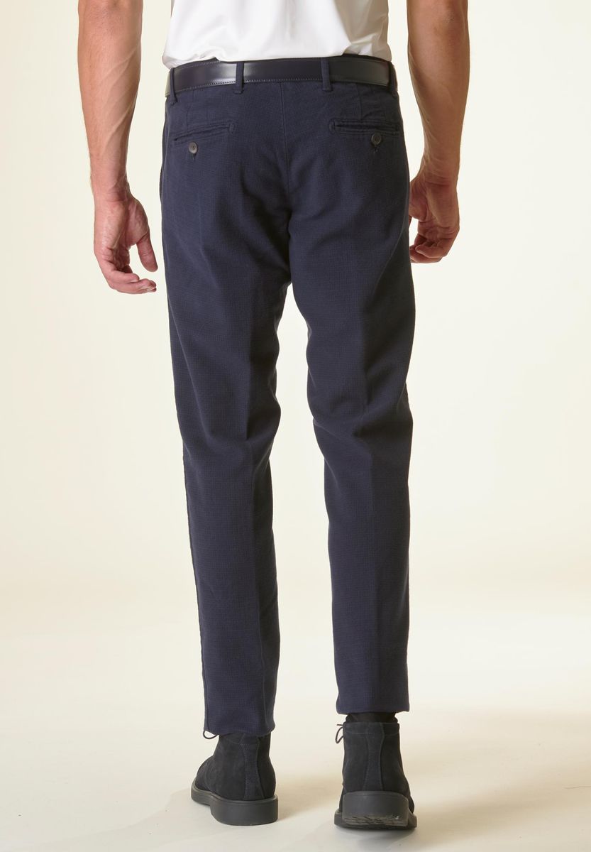 Angelico Pantalone Blu Pied Poule Fustagno Slim