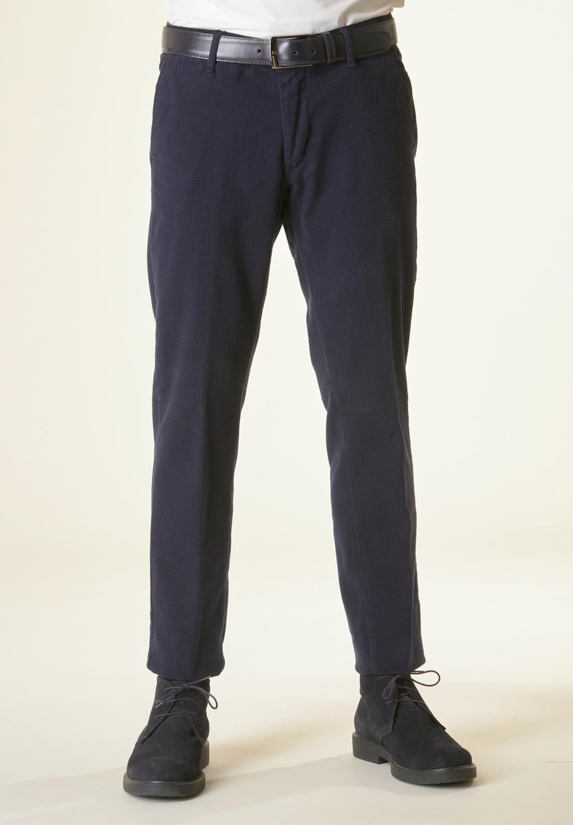 Angelico Pantalone blu pied poule fustagno slim