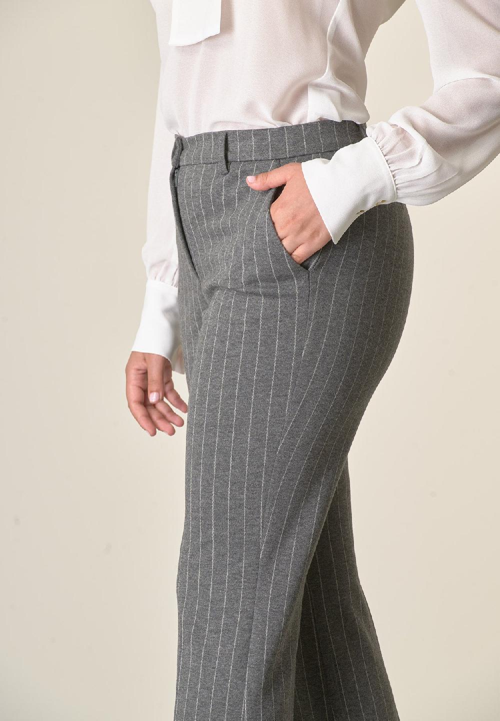 Angelico Pantalone Grigio Scuro Gessato Zampa