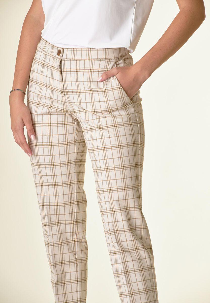 Angelico Pantalone Panna Quadri Sigaretta Risvolto