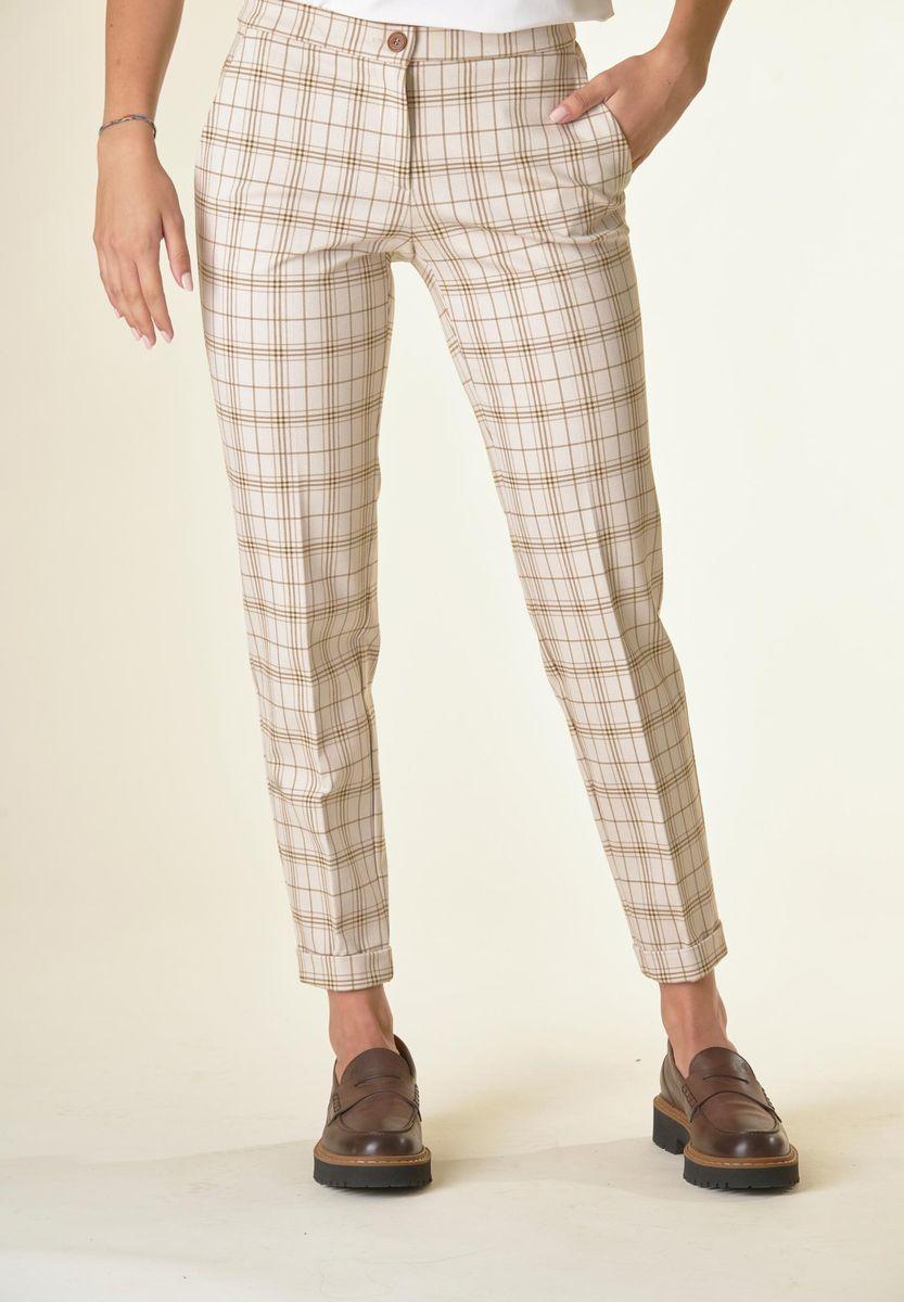 Angelico Pantalone panna quadri sigaretta risvolto