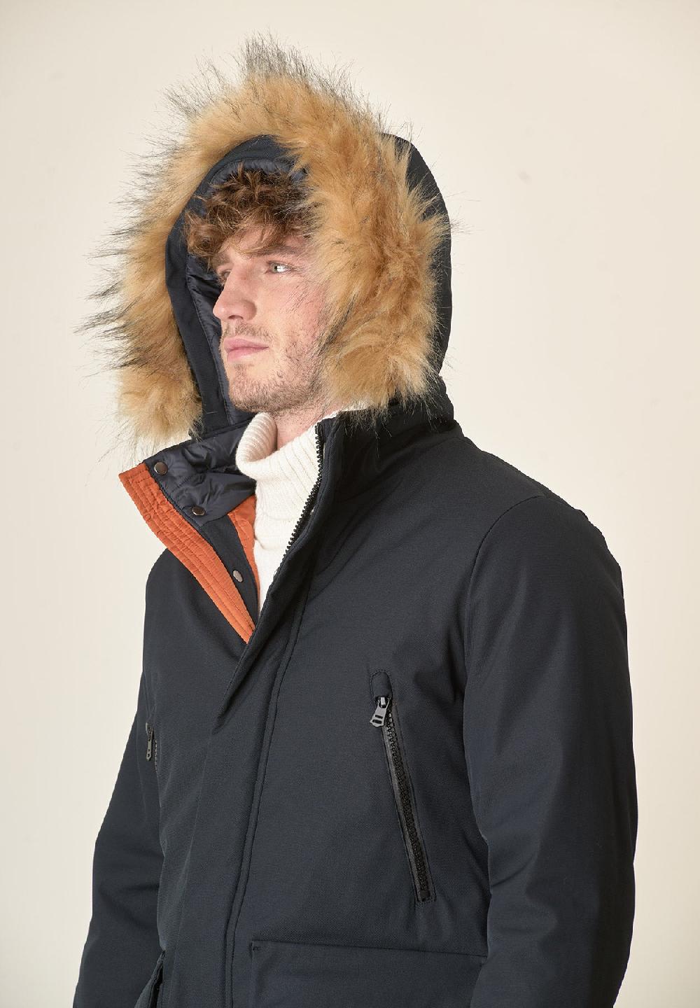 Angelico Parka Blu Navy Pelliccia Staccabile