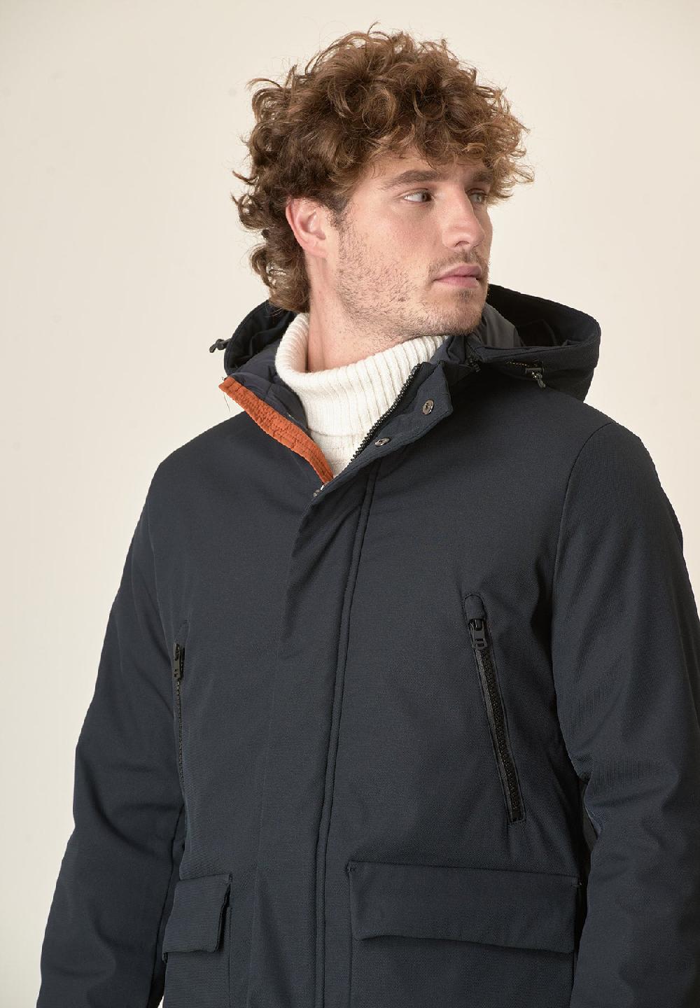 Angelico Parka Blu Navy Pelliccia Staccabile