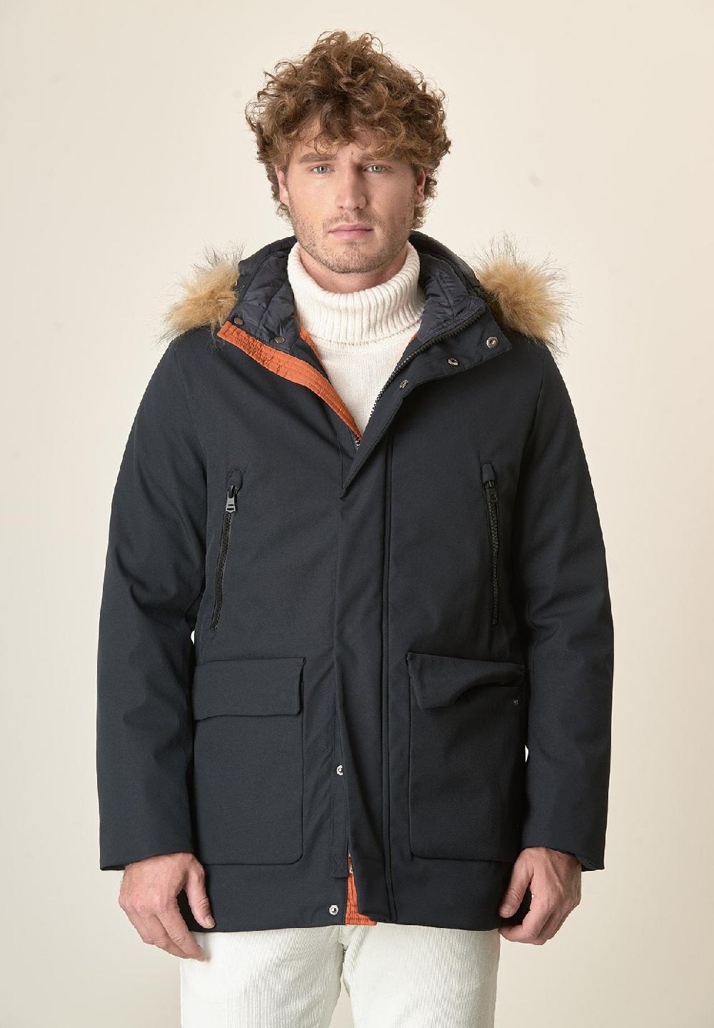 Angelico Parka blu navy pelliccia staccabile