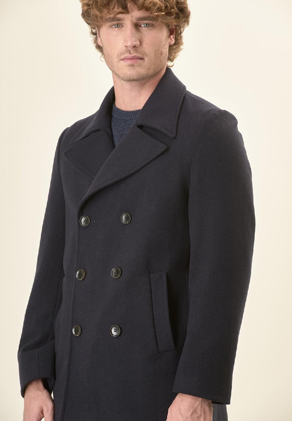 Angelico Peacoat Blu Doppiopetto Misto Lana