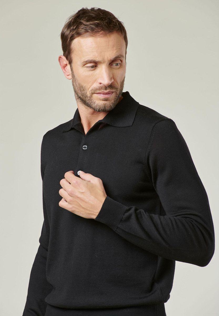 Angelico Polo In Maglia Nera Merino Lana Gatto