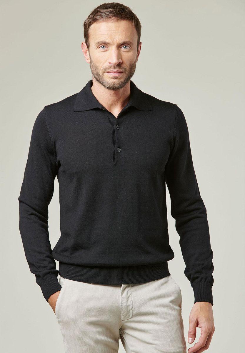 Angelico Polo in maglia nera merino Lana Gatto