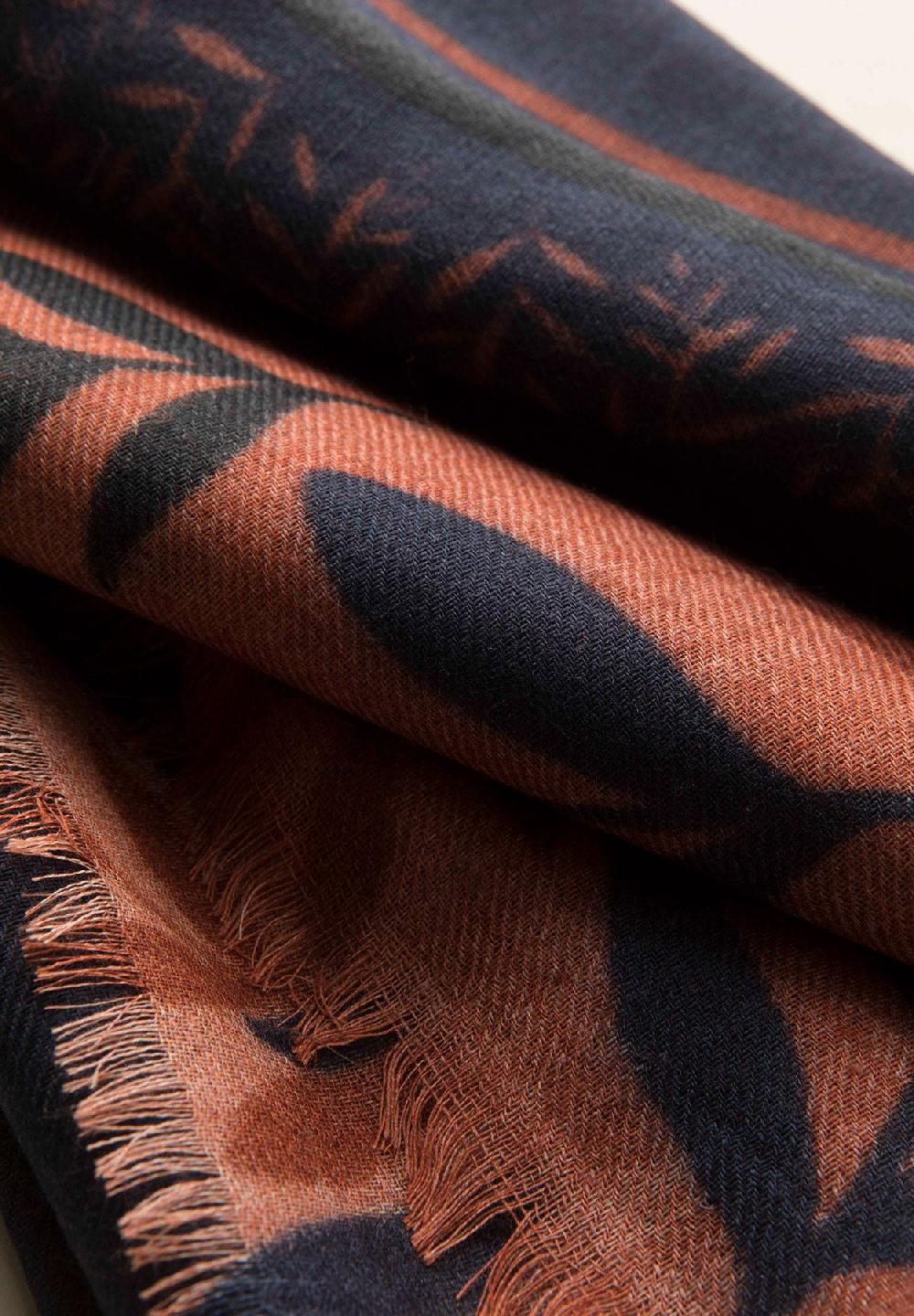 Angelico Sciarpa Arancione Blu Stampa Fiori Lana