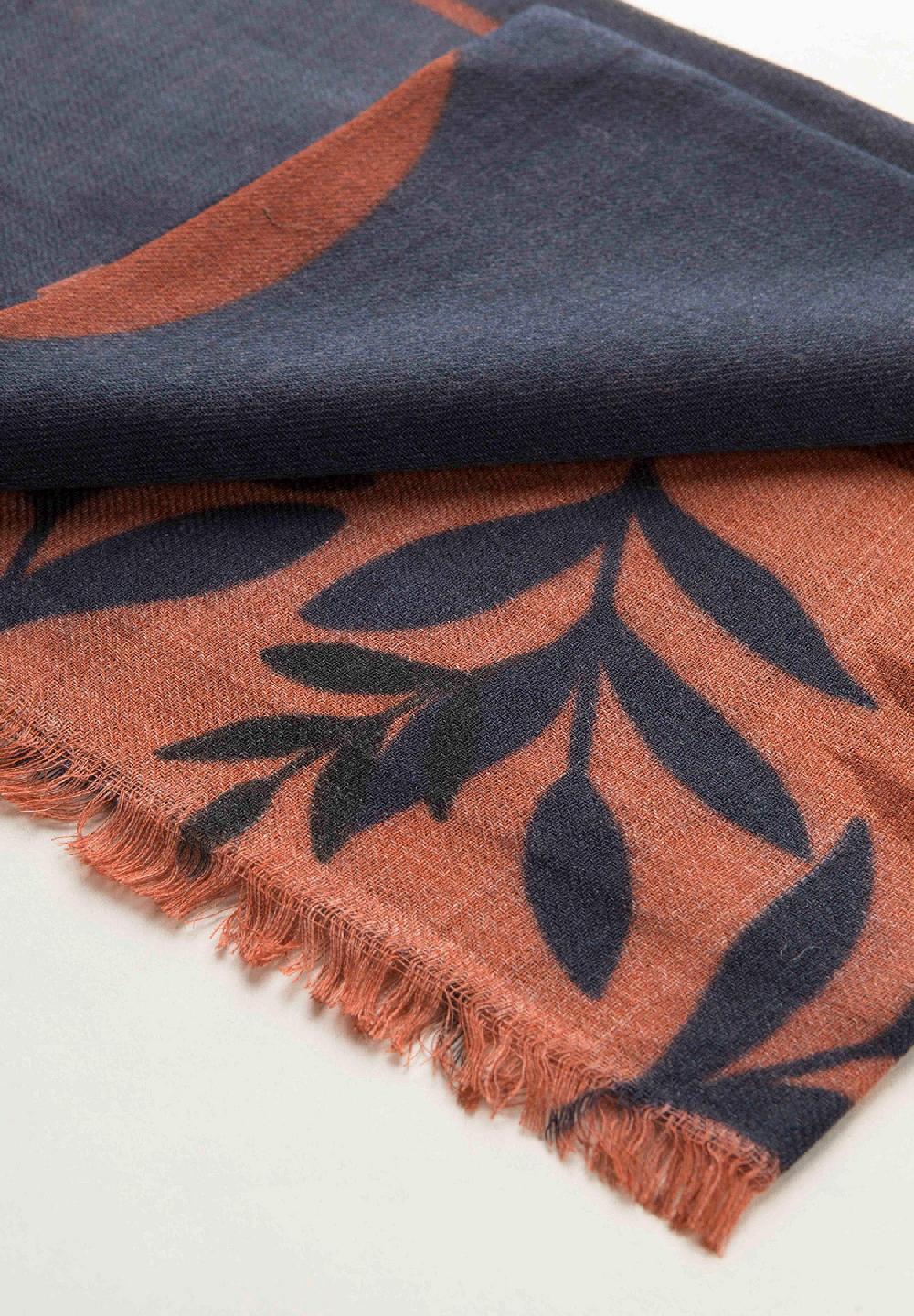 Angelico Sciarpa Arancione Blu Stampa Fiori Lana