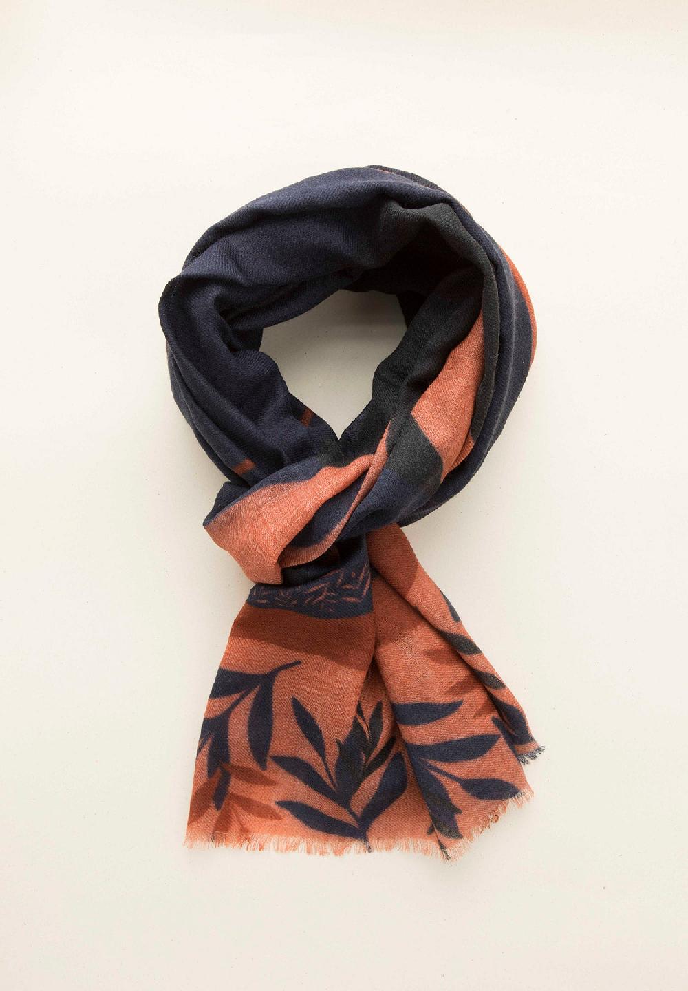 Angelico Sciarpa arancione blu stampa fiori lana