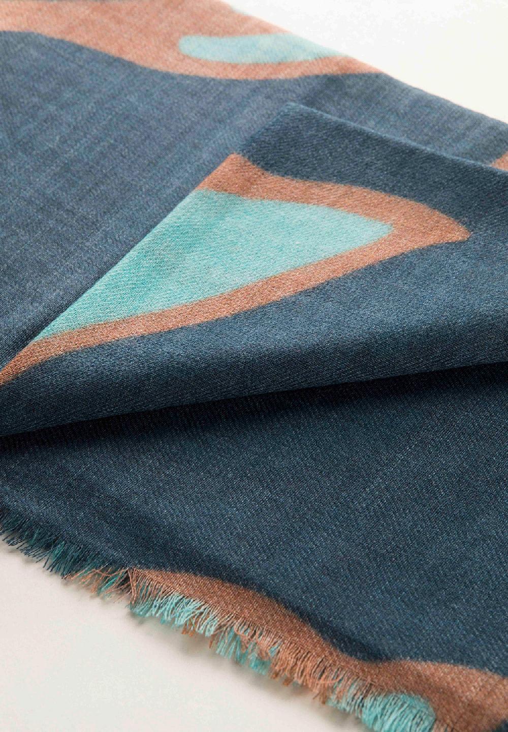 Angelico Sciarpa Blu Fantasia Azzurra Lana Frange