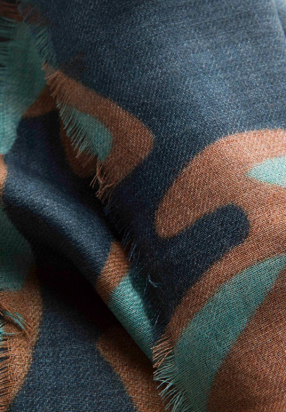 Angelico Sciarpa Blu Fantasia Azzurra Lana Frange