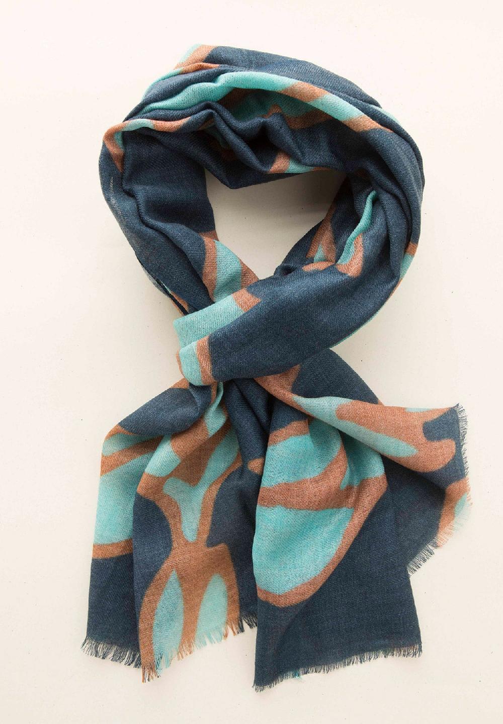 Angelico Sciarpa blu fantasia azzurra lana frange