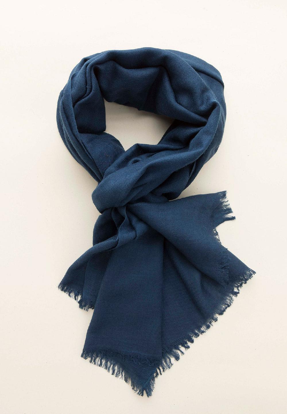 Angelico Sciarpa blu lana merinos frange