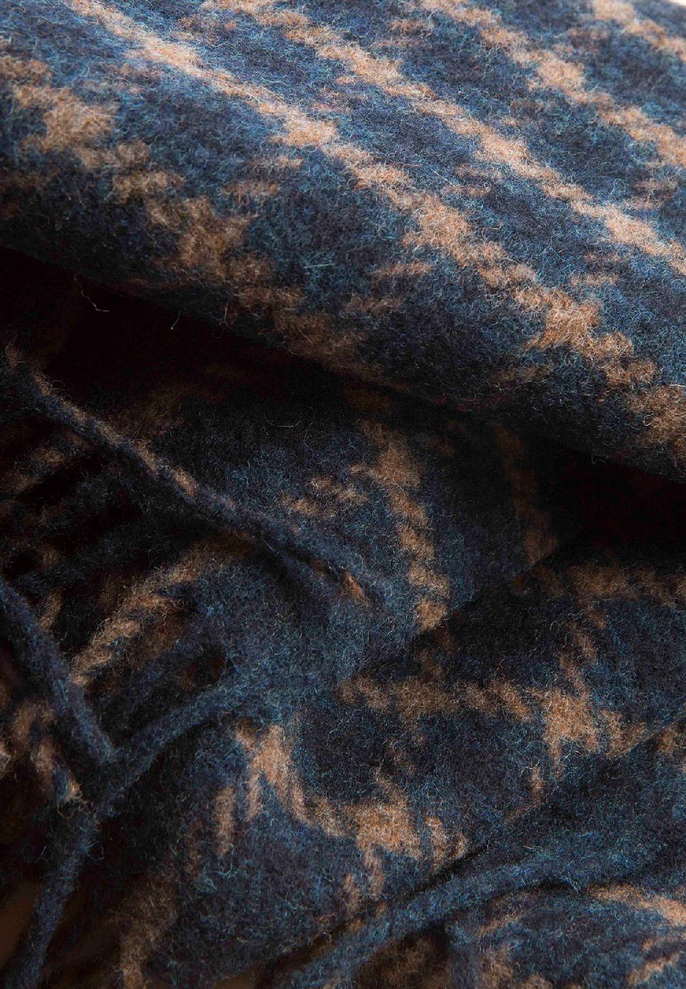 Angelico Sciarpa Blu Quadretti Frange Lana Vergine