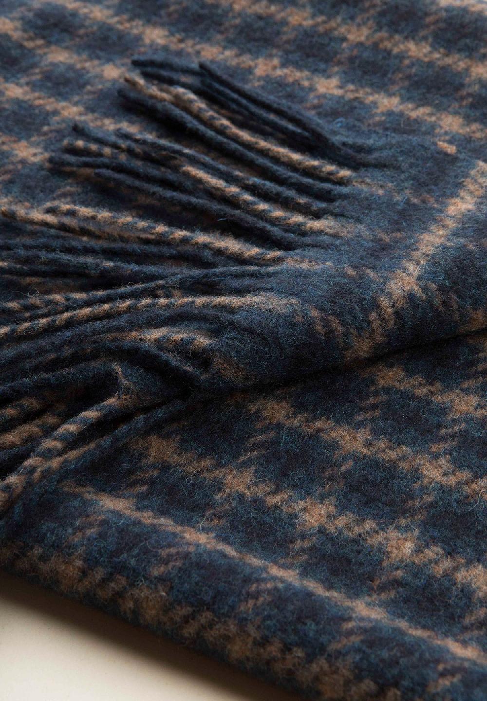 Angelico Sciarpa Blu Quadretti Frange Lana Vergine