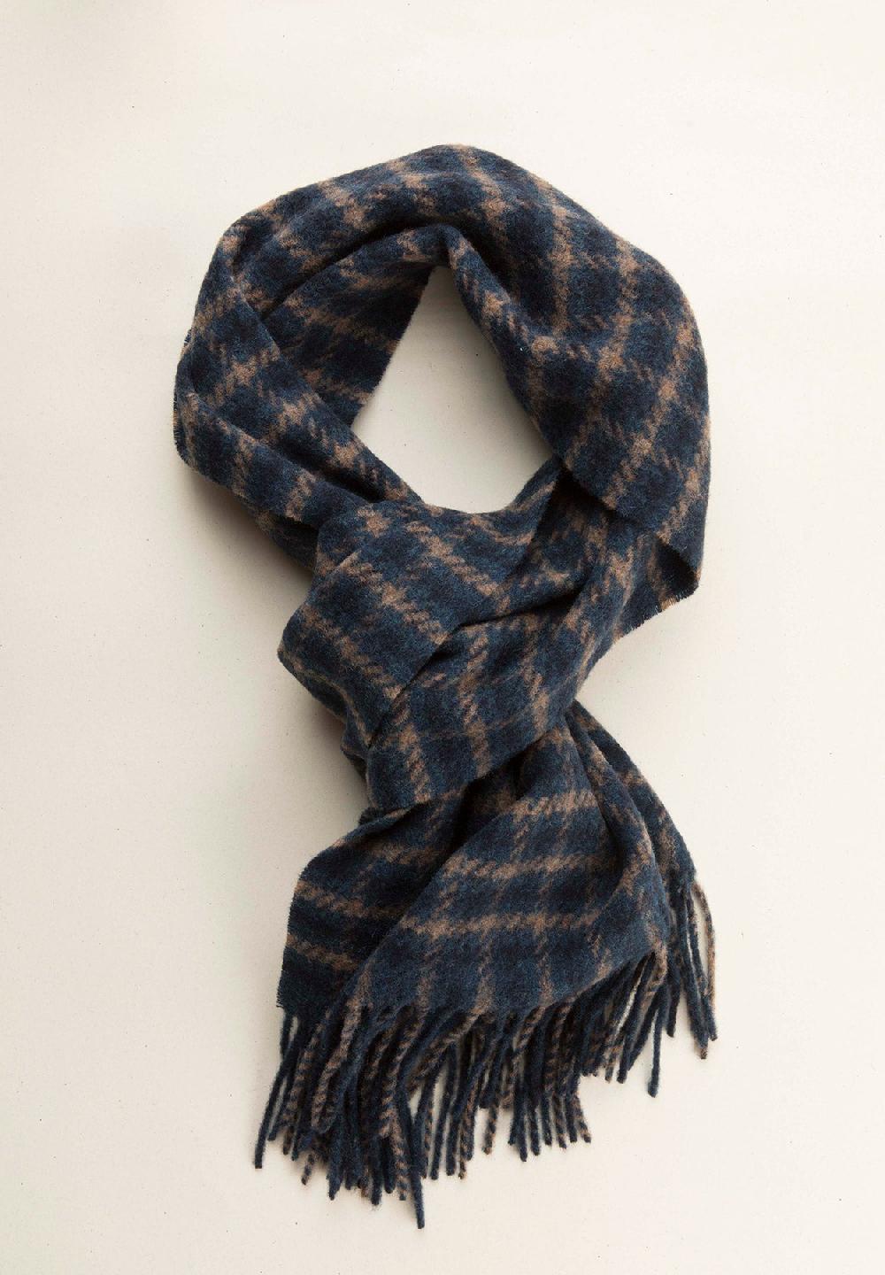 Angelico Sciarpa blu quadretti frange lana vergine