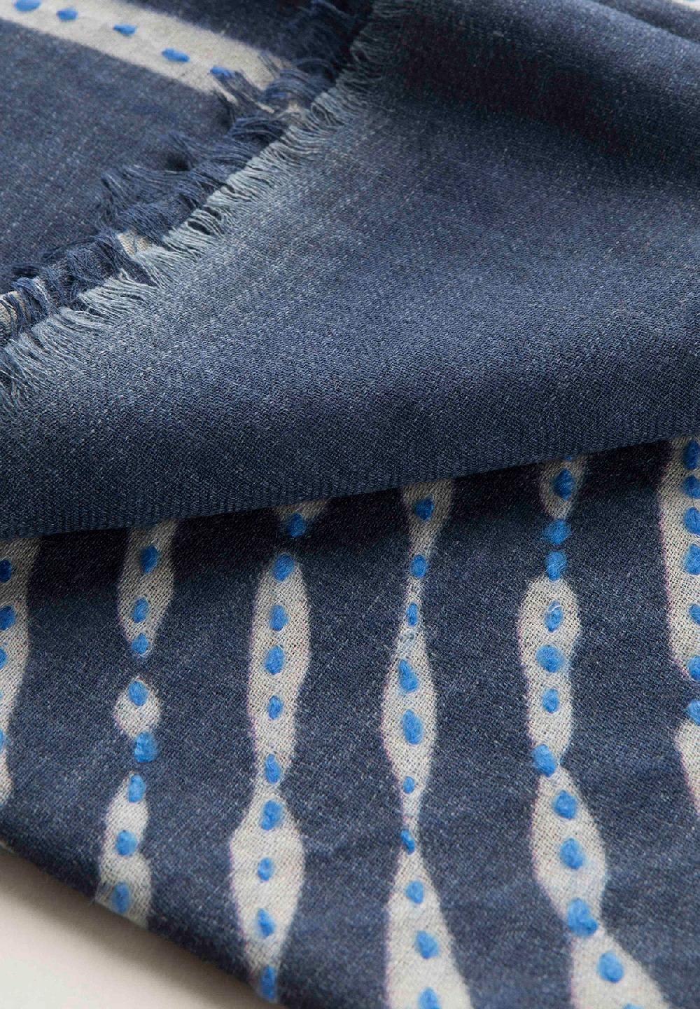 Angelico Sciarpa Blu Ricamo Azzurro Lana Frange