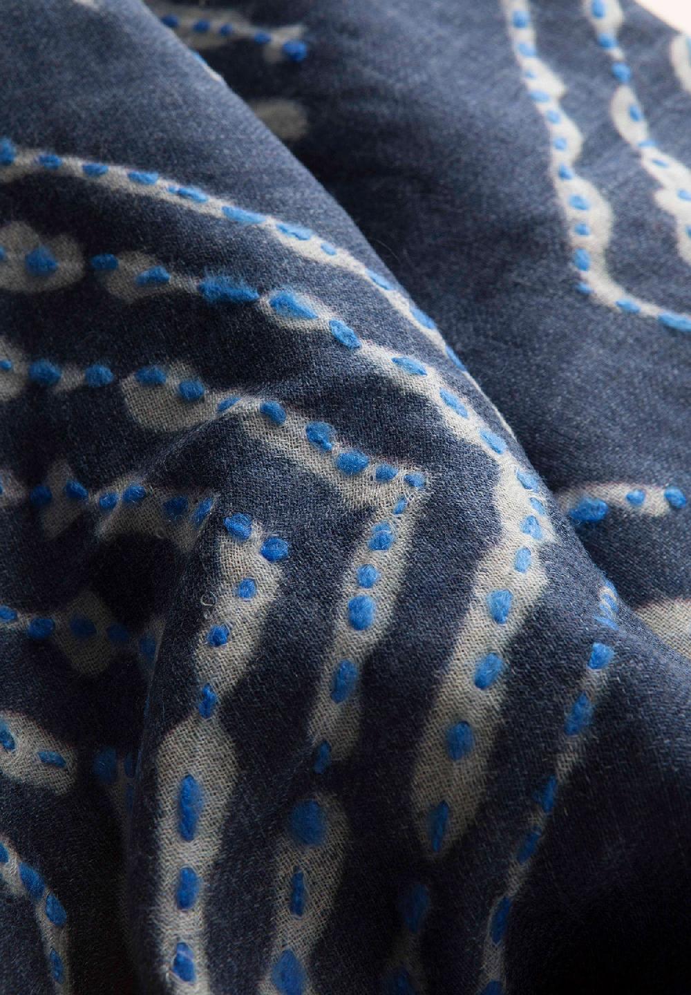 Angelico Sciarpa Blu Ricamo Azzurro Lana Frange